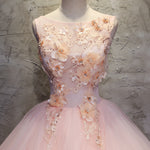 Pink Quinceanear Dress Ball Gown Scoop Neck Lace Prom Gown
