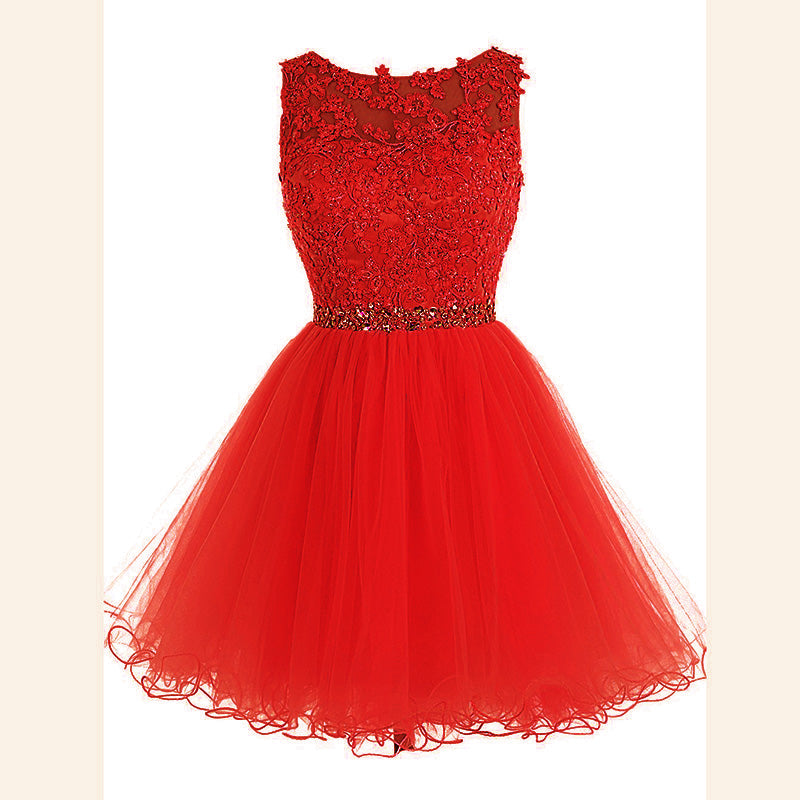 Baby Blue Lace Puffy Short Party Dress Graduation Junior Prom Cocktail Gown