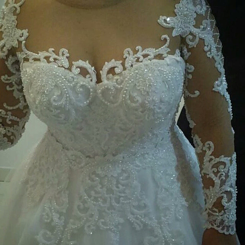 Princess Vintage Ball Gown Bridal wedding dress with Long Sleeves Custom made plus size mariage