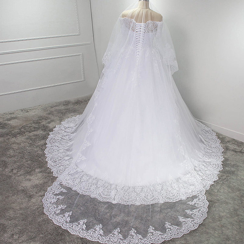 Off the Shoulder Bridal Dresses Lace Long Sleeves White Wedding Gown WD213