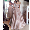 Elegant Off the Shoulder A Line Satin Prom Dress Girls Graduation Long Evening Gown Vestido De Festa