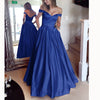 Elegant Off the Shoulder A Line Satin Prom Dress Girls Graduation Long Evening Gown Vestido De Festa