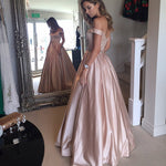 Elegant Off the Shoulder A Line Satin Prom Dress Girls Graduation Long Evening Gown Vestido De Festa