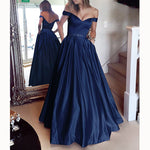 Elegant Off the Shoulder A Line Satin Prom Dress Girls Graduation Long Evening Gown Vestido De Festa