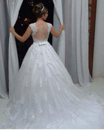 White  vestidos de noiva A Line appliques Vintage lace wedding dresses 2018  Bridal Ball Gown with Belt WD995