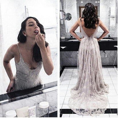 Siaoryne Sexy Spaghetti Straps Long Prom Dress Lace evening Party Gowns for Women