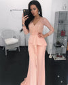Siaoryne LP0907 Sexy Long Sleeves V Neck Beading Split Prom Dress Formal Prom Gowns