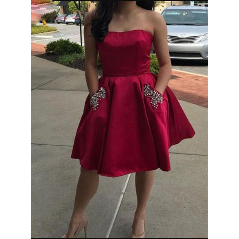 Sexy Backless Short Homecoming Dress Semi Formal Party Gown with Pocket SP0121