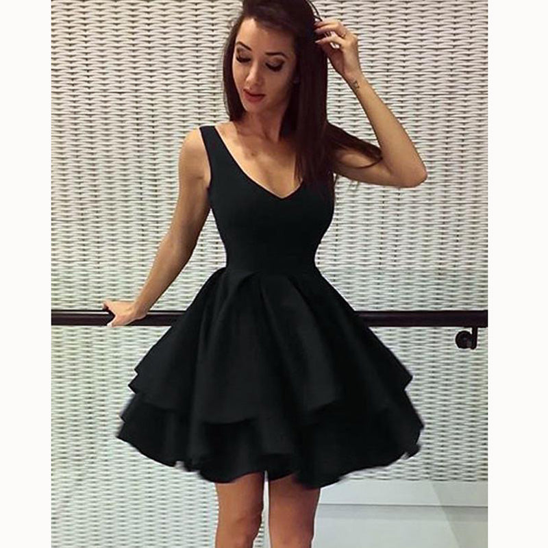 Cute Scoop Neck Black Short Prom Dress 2022 Homecoming Graduation Party Gown SP6642