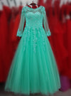 ball gown appliques beading long sleeve modest prom gowns saudi arabia muslim
