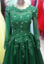 ball gown appliques beading long sleeve modest prom gowns saudi arabia muslim