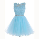 Baby Blue Lace Puffy Short Party Dress Graduation Junior Prom Cocktail Gown