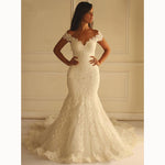 Best Ivory Mermaid wedding Gown Lace Bridal Dress Cap Sleeves robe de mariée 2020