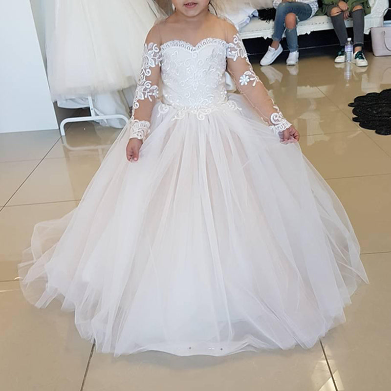 Siaoryne Long Sleeves White lace flower Girl Dresses little child Wedding Party main image 0