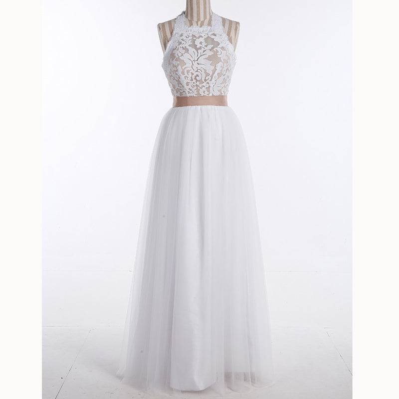2020Summer Boho Countryside Wedding Dress Beach halter lace and Chiffon Bridal Gown with Belt robe de mariée