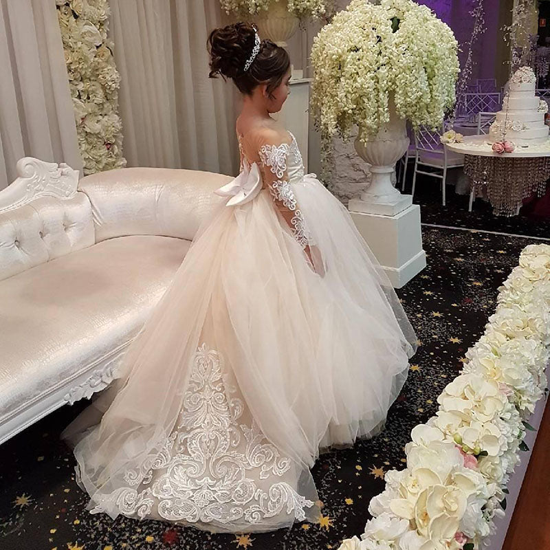 Buy Lovely Flower Girl with lace Long Sleeves Princess First Communion Siaoryne Buy Lovely Flower Girl with lace Long Sleeves Princess First Communion Siaoryne