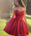 Fancy Sweetheart Red Satin A Line Short Evening Party Dresses Backless Homecoming Dress