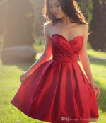 Fancy Sweetheart Red Satin A Line Short Evening Party Dresses Backless Homecoming Dress