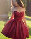 Fancy Sweetheart Red Satin A Line Short Evening Party Dresses Backless Homecoming Dress