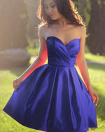 Fancy Sweetheart Red Satin A Line Short Evening Party Dresses Backless Homecoming Dress