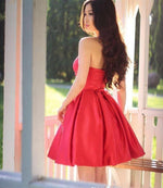 Fancy Sweetheart Red Satin A Line Short Evening Party Dresses Backless Homecoming Dress