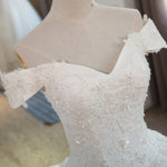 Romantic Off Shoulder Women White Lace Beaded Wedding Dresses A Line Bridal Gown WD3312