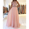 Halter Beading Senior Prom Dress Pink Long Backless Graduation Dress robe courte