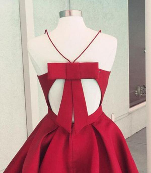 Lovely Red Spaghetti Straps Prom Dress Short Cocktail Party Gown