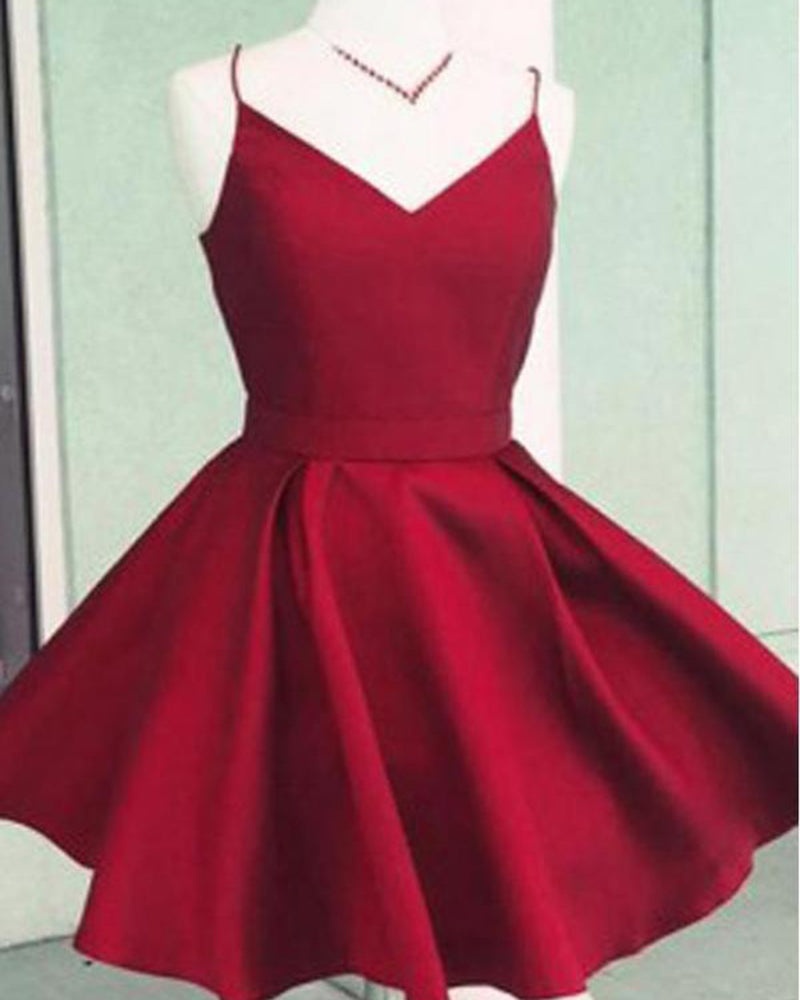 Lovely Red Spaghetti Straps Prom Dress Short Cocktail Party Gown