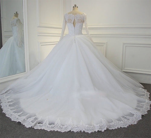 Luxury Lace Long Sleeves Bridal Dresses Ball Gown Wedding Dresses Court Train WD654