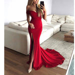Sexy Red Prom dress Off Shoulder Mermaid Evening Dress Long with Slit Leg Vestido de festa