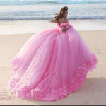 Romantic Poofy Pink Floral Wedding Dresses Off the Shoulder Ball Gown Quinceanera Dress WD5569
