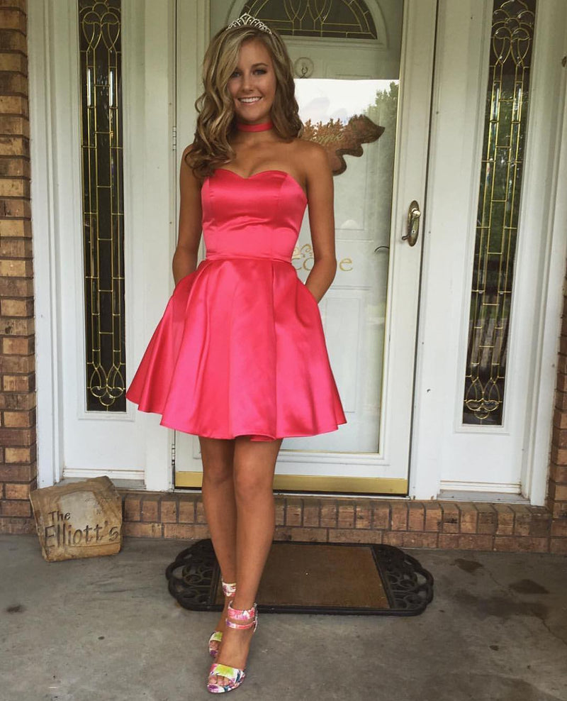 Siaoryne SP001 Simple Satin Sweetheart Homecoming Dress with Pockets Short Semi Formal Gowns 2018