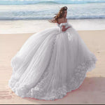 Romantic Poofy Pink Floral Wedding Dresses Off the Shoulder Ball Gown Quinceanera Dress WD5569