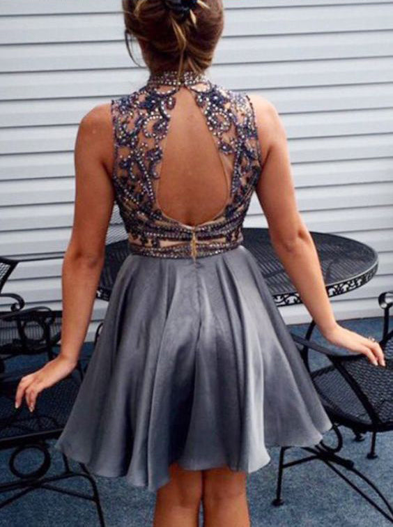 Siaoryne SP002 Beaded Bodice High neck Homecoming Dresses with Back Keyhole 2018