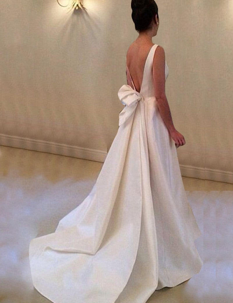 Simple Elegant Boat Neck Satin A Line Bridal Dress Women Wedding Gown Siaoryne Simple Elegant Boat Neck Satin A Line Bridal Dress Women Wedding Gown Siaoryne