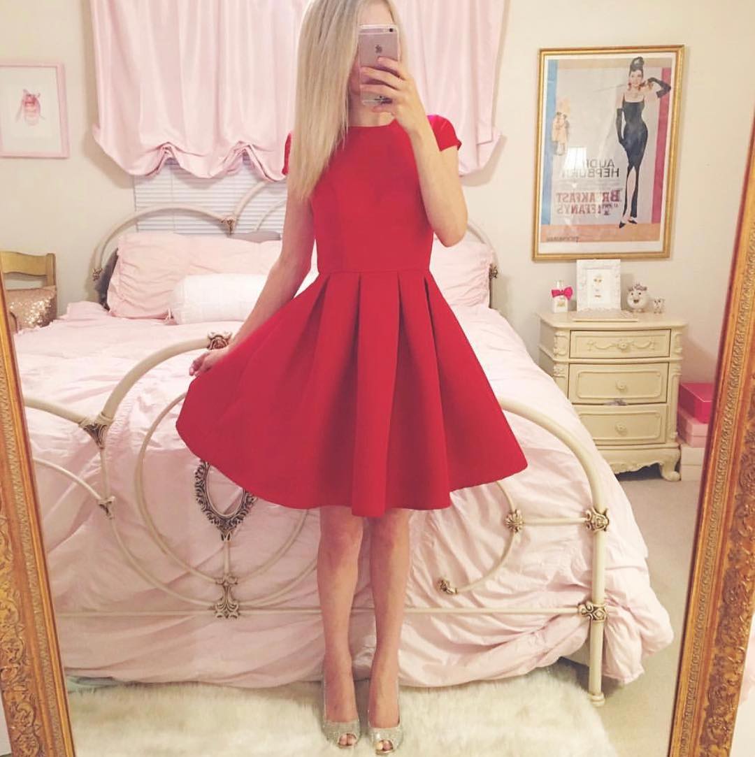 Siaoryne SP004 Vestido corto de satén sencillo para fiesta de bienvenida, mangas cortas, vestidos semi formales midi