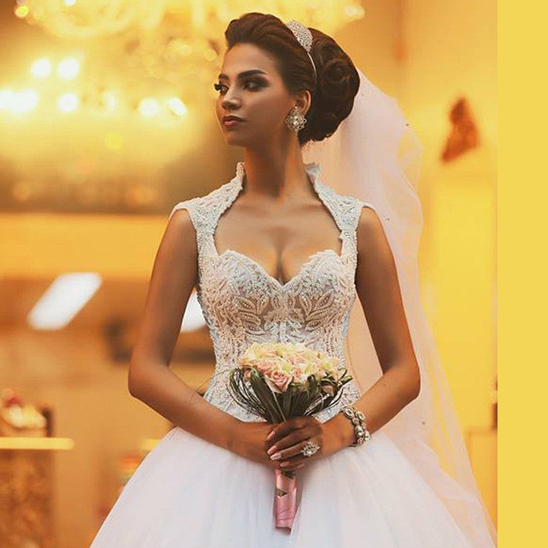 Siaoryne WD004 Vestido de novia de encaje con cuentas y mangas cortas sexy de princesa