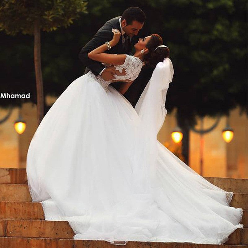 WD3391 Cap Sleeves Sexy Princess Pearl Lace wedding Dress A Line Custom Made High Quality