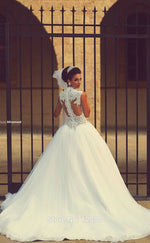 WD3391 Cap Sleeves Sexy Princess Pearl Lace wedding Dress A Line Custom Made High Quality