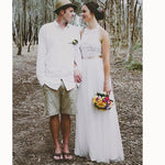 2020Summer Boho Countryside Wedding Dress Beach halter lace and Chiffon Bridal Gown with Belt robe de mariée