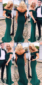 2023 Dark Green Long  Off the Shoulder Fitted Evening Prom Dress PL6541