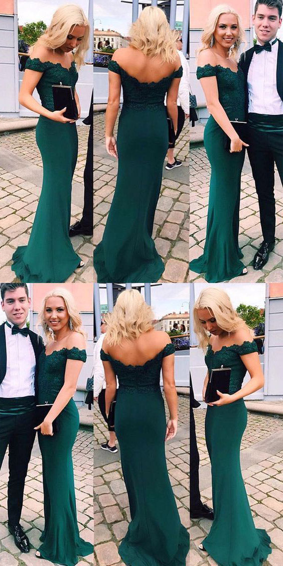 2023 Dark Green Long  Off the Shoulder Fitted Evening Prom Dress PL6541