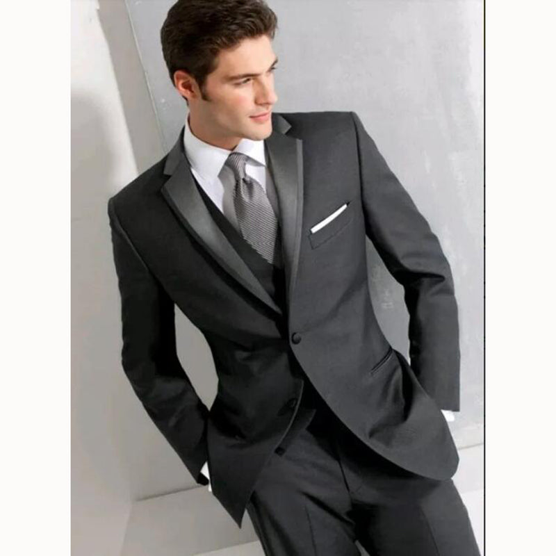 Custom Made Smoking Terno Cinza Gray suits Men Set Slim Groom Wedding Tuxedos( jacket+Pants+vest)