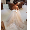 Lovely Flower Girl with lace Long Sleeves Princess First Communion Gown with Bow for Kids