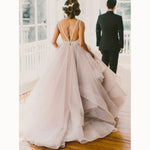 Dreamy Fashionable Ball Gown Bridal dress Brown Wedding Dresses with Beading Tiered Gown Vestido De Novias