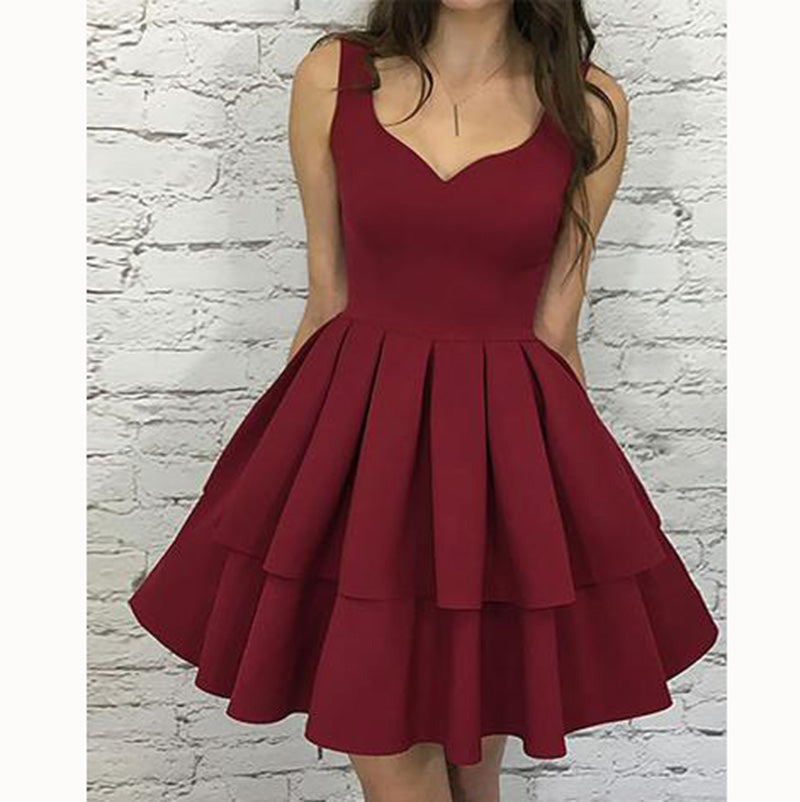 Burgundy Short Homecoming Prom Dress with Straps Junior Graduation Gown