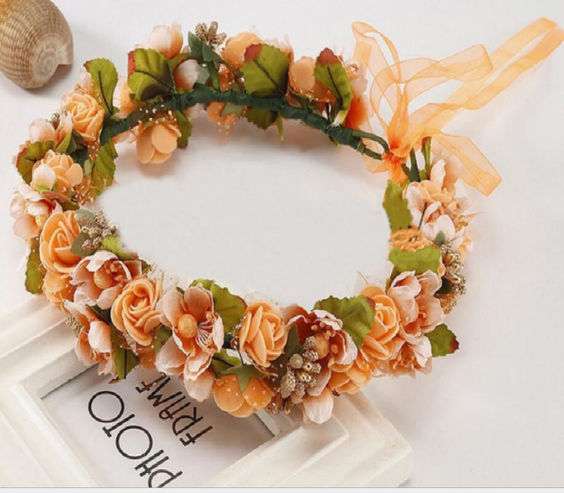 Sweet Bohem Bride Women Flower Crown Hair Band Wedding Floral Headband Garland Girl Flower Wreath Hair Accessories