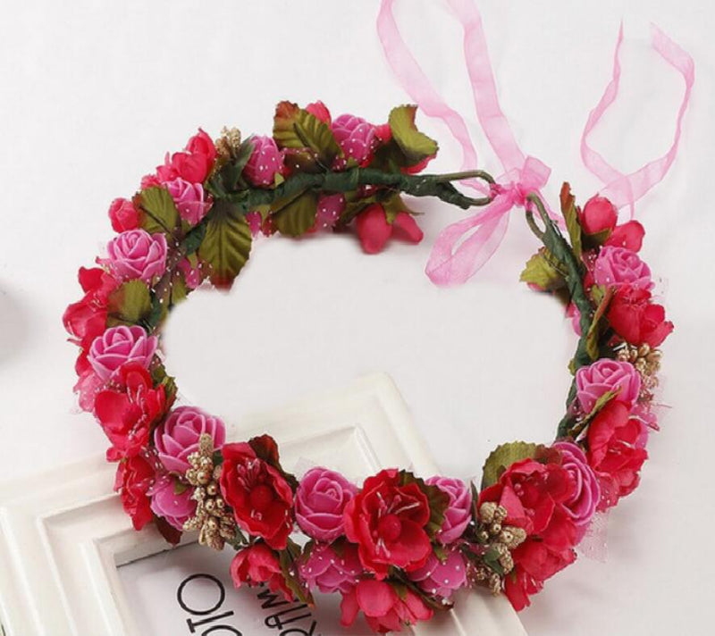 Sweet Bohem Bride Women Flower Crown Hair Band Wedding Floral Headband Garland Girl Flower Wreath Hair Accessories