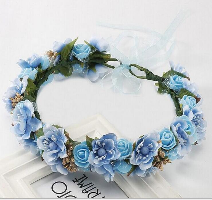Sweet Bohem Bride Women Flower Crown Hair Band Wedding Floral Headband Garland Girl Flower Wreath Hair Accessories